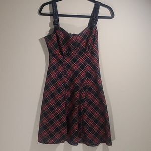 Plaid Leather strap pinafore dress